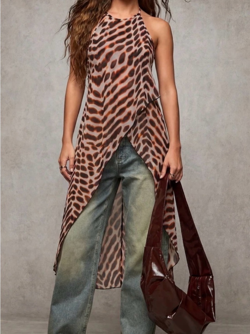 NWOT Animal Print Halter Tunic Top SIZE SMALL